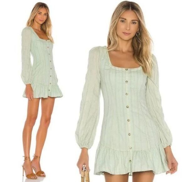 NWT MAJORELLE Malakai Mini Dress in Jade Green Cottagecore Drop Waist Size Large - Picture 1 of 11